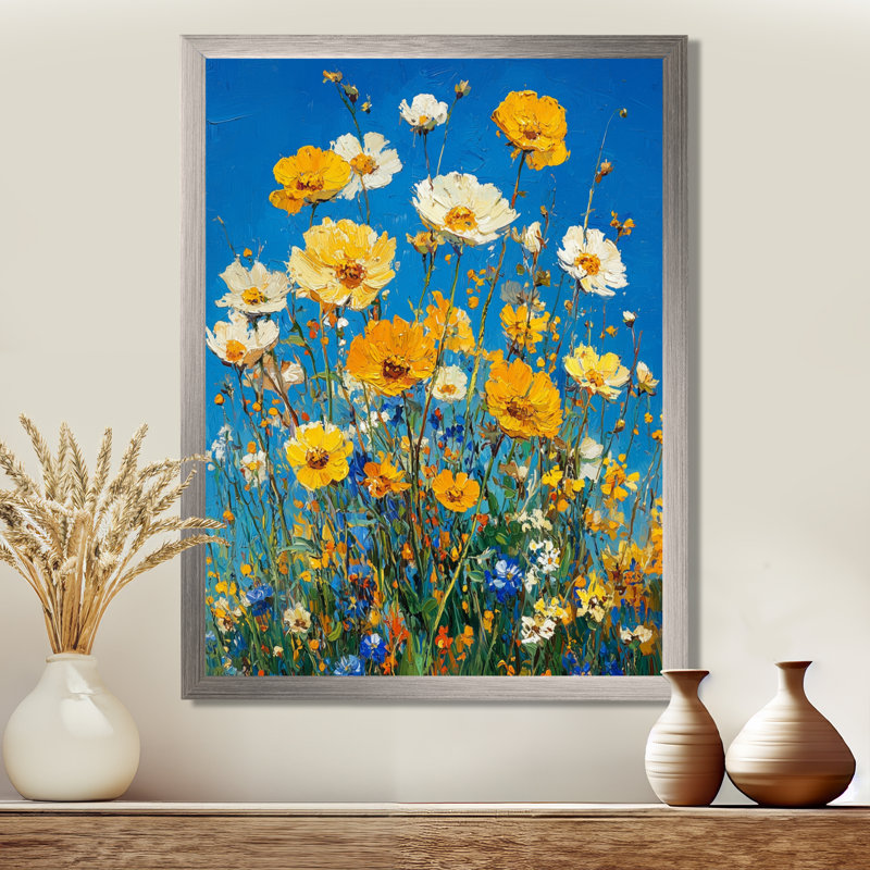 Bassham - décoration murale florale, Argent argent, H 20 po x l 12 po, Reproduction encadrée d'une seule photo