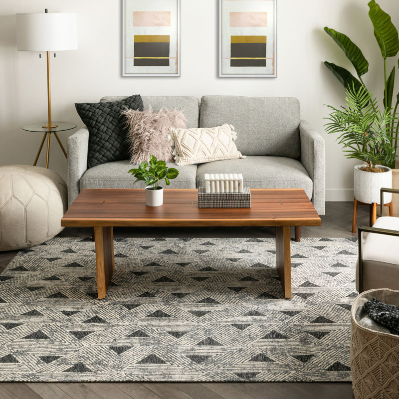 Geometric Gray and White Flat Woven Chenille Rug