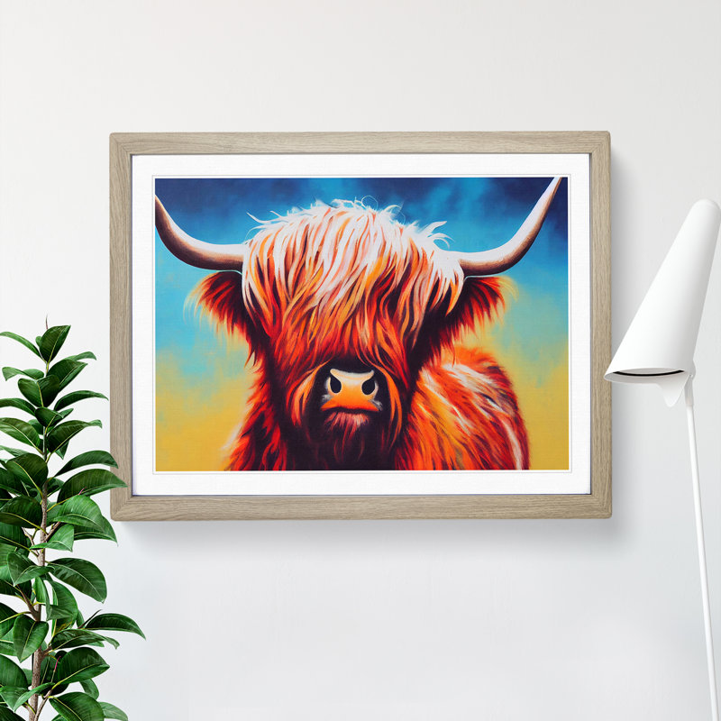 The Highland Cow - Single Picture Frame Print, 46cm H x 64cm W, Light Grey/Brown