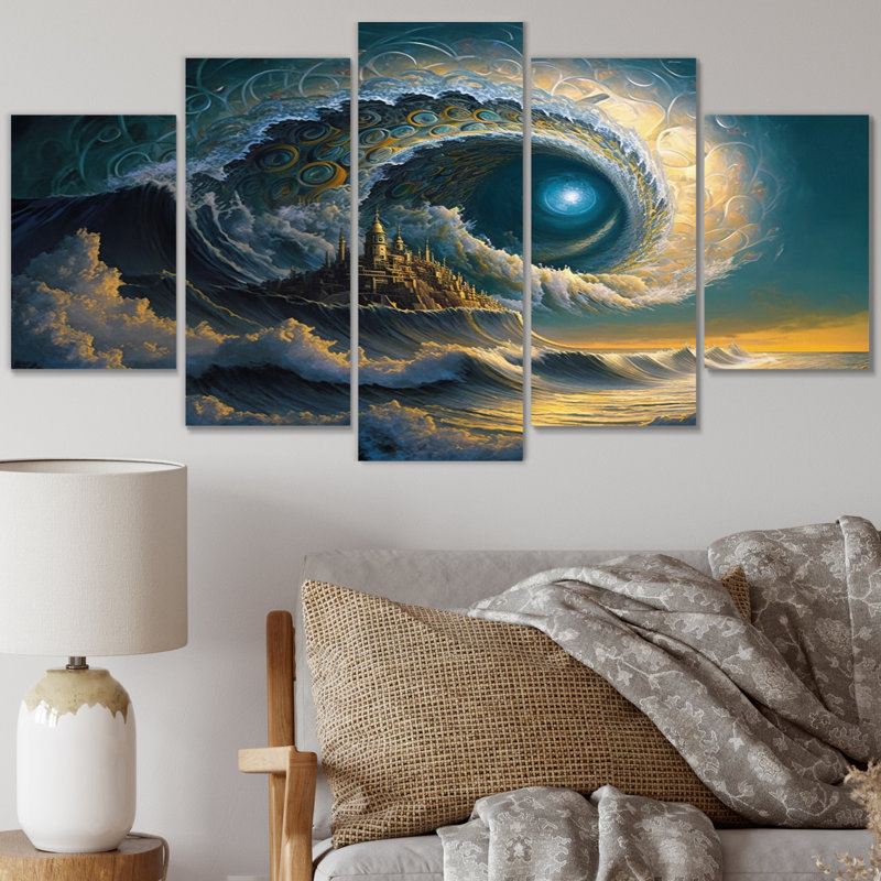 Futur paysage marin de vagues océaniques III - Décoration murale paysage abstrait - 5 panneaux