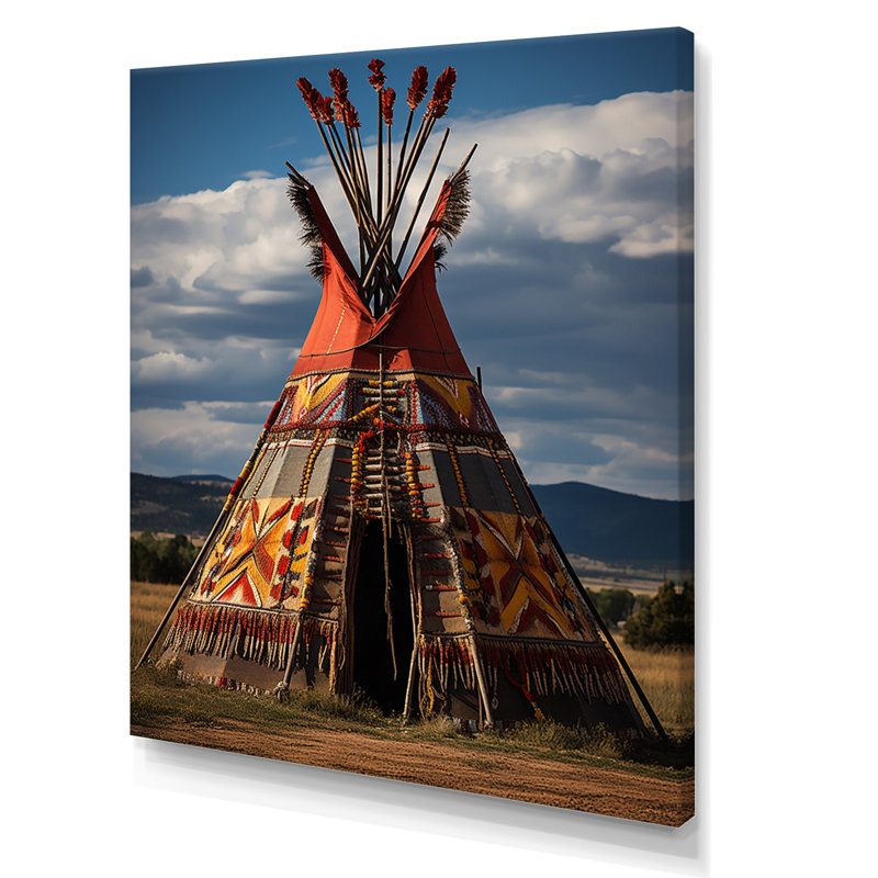 " Native Tipi Harmony Of Prairies ", 32" H x 24" W x 1" D, Wrapped Canvas