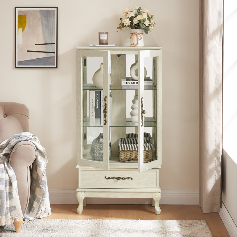 Armoire vitrée avec porte vitrée Curio, Blanc antique