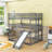 Full Over Full Over Full Bunk Bed With Convertible Slide And Ladder,Guardrails-693757430