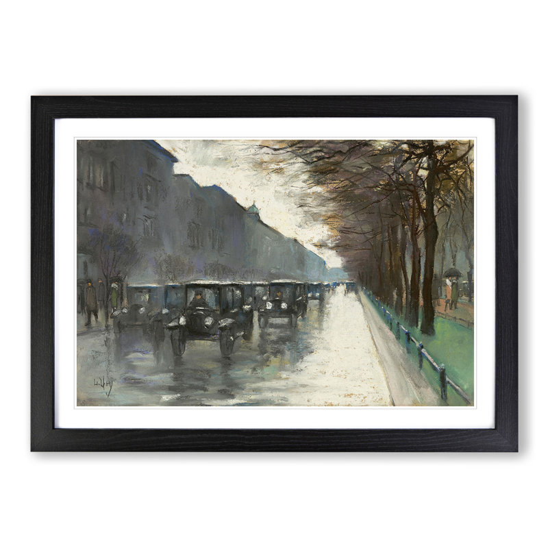 Cabs in the Rain by Lesser Ury - Picture Frame Painting, Black Framed, 36cm H x 48cm W x 2cm D