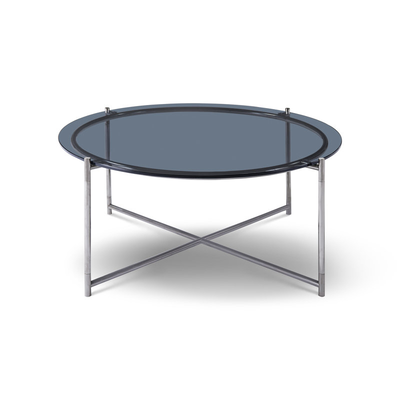 Alnisa Cross Legs Coffee Table, 36.7cm H x 113.5cm W x 113.5cm D, Black, Dark Chrome