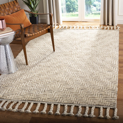 Tapis géométrique en laine / coton noué à la main Amarius