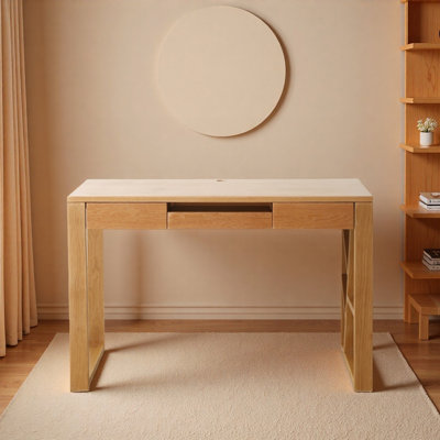Simple Log Style Rectangular Oak Computer Desk