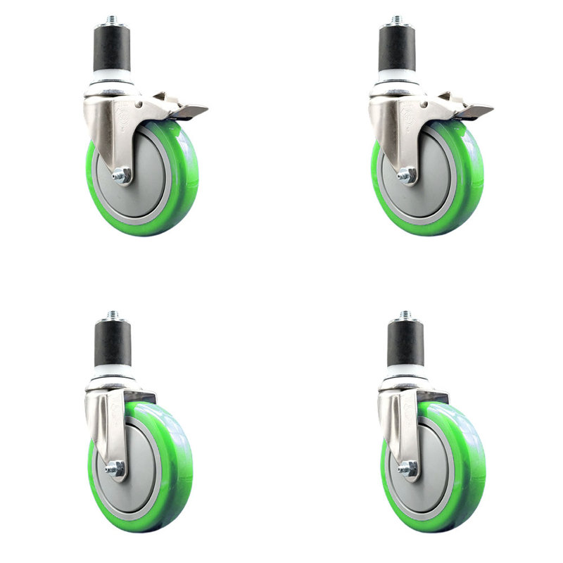 Ensemble de roulettes extensibles 5 pouces en polyuréthane pivotant de 1 7/8 po à 2 verrous 316SS