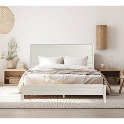 Arden Solid Wood Panel Bed - King, White Driftwood