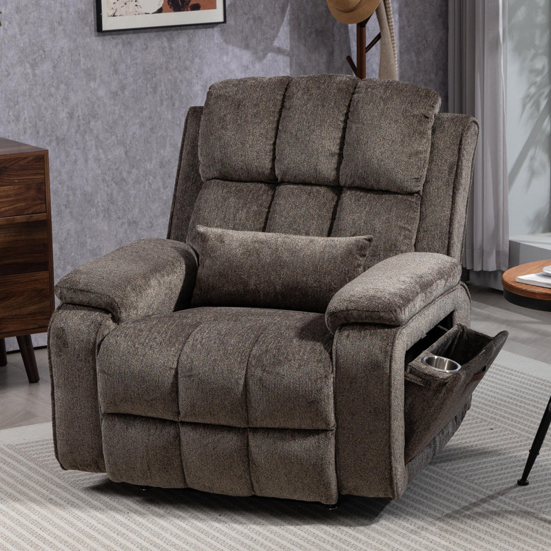 Dual Motor Chenille Power Lift Chair Lay Flat Recliner with Massage and Heating,400LBS, Linen Gray