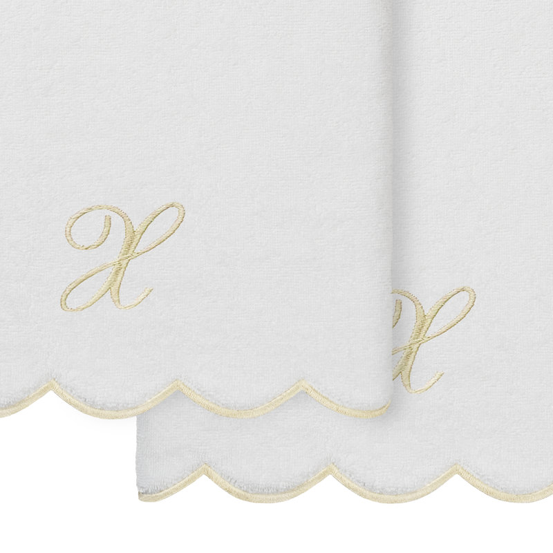Ensemble de serviettes de bain personnalisées 100% coton turque 2 pièces Linum Home Textiles ADORNIA, X, Blanc / beige