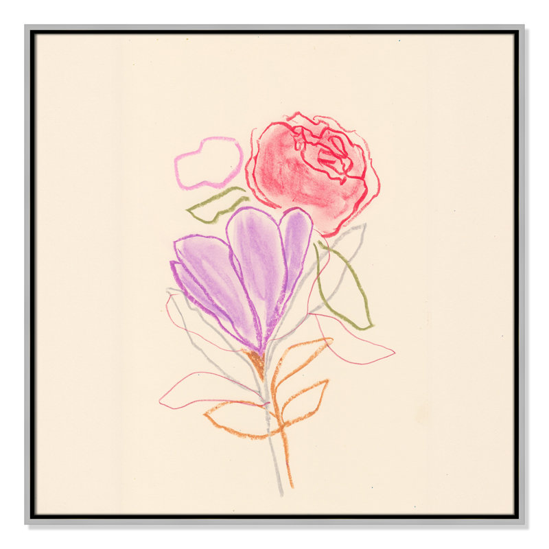 Simple Floral III - reproduction carrée par Bea Dina, Argent, H 31,5 po x l 31,5 po