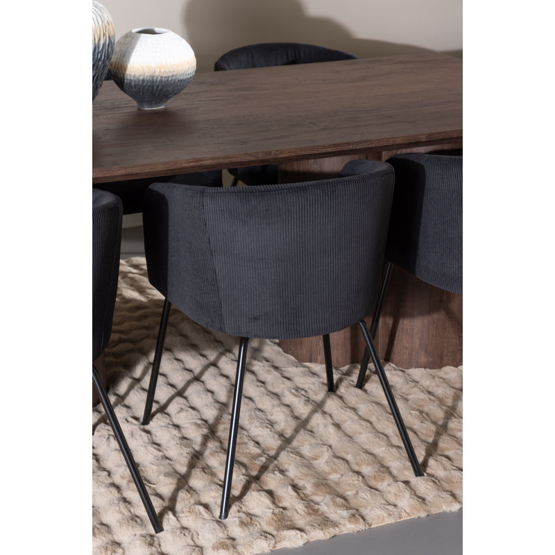 Wanda 6 - Person Dining Set, Black, Brown, Black
