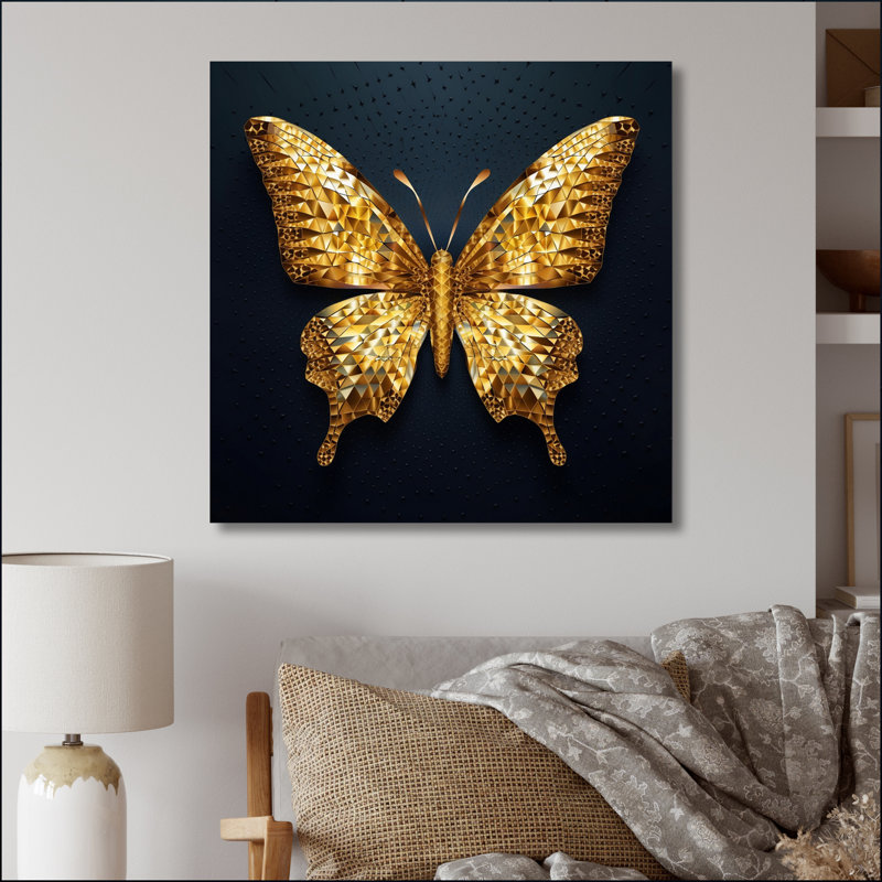 «Black and Gold Diamonds Butterly II», art mural papillon, H 36 po x l 36 po x P 1,5 po, Toile tendue