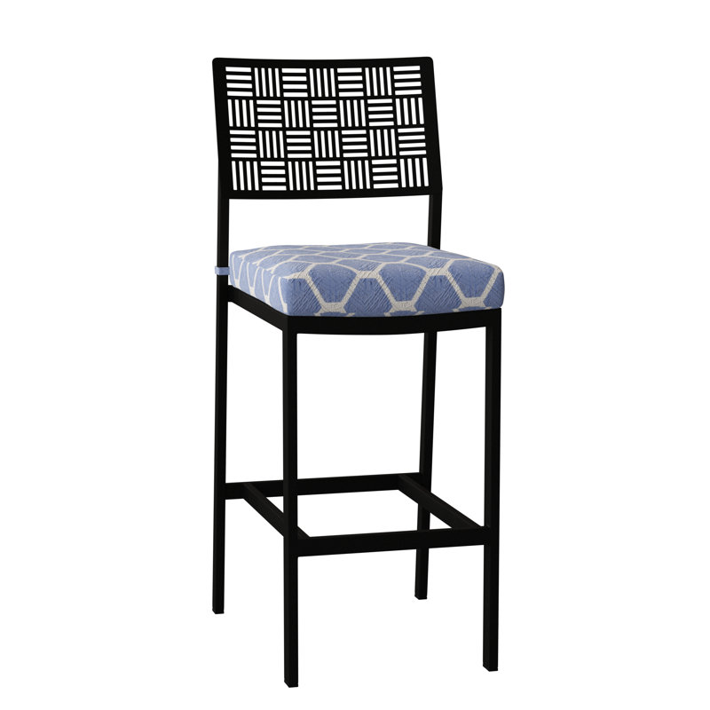 New Century Outdoor Bar Stool, Spectrum Denim Sunbrella® Plainweave, Textured Black