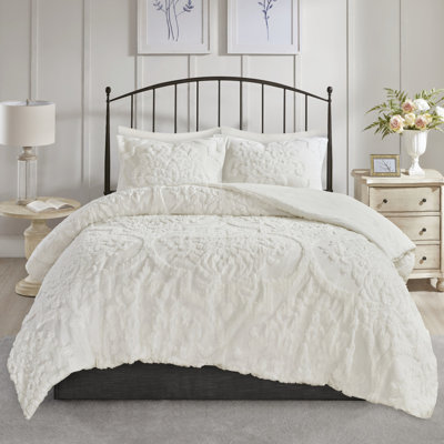 3 pièces édredon en coton - literie en chenille double / grand shabby chic lavable à la machine