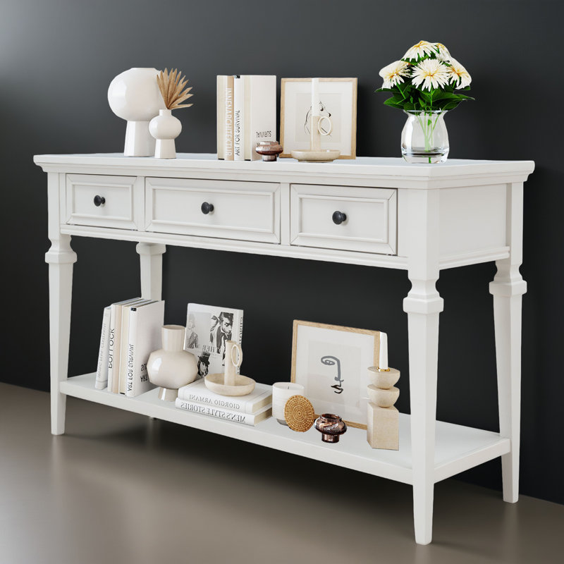 Console en bois massif 50,11 po Eulan, Blanc antique
