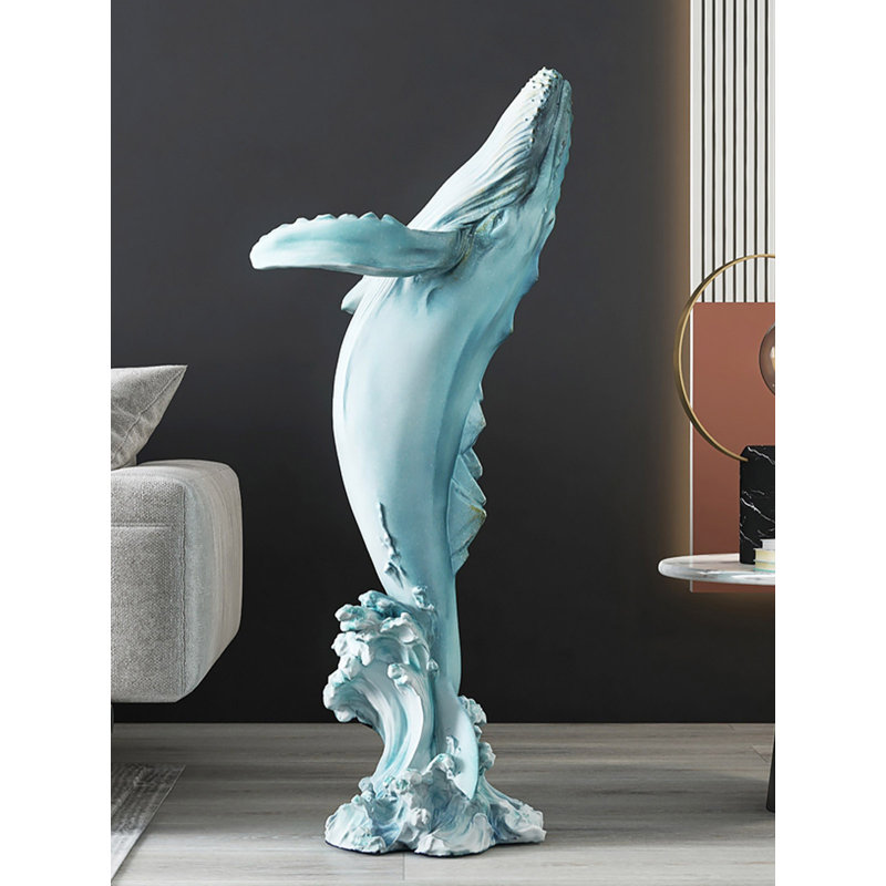 Sculpture moderne en résine de baleine flottante, Bleu