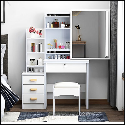Stylish Vanity Desk with Mirror, Adjustable Lights, and 4 Drawers for Makeup and Organization