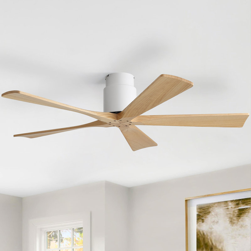 52" Modern 5-blade Without Light Ceiling Fan With Remote Control And Timing Function, White