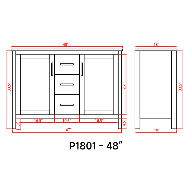 Ensemble de meuble-lavabo simple 48 po avec plateau en céramique Jakiem, Noir