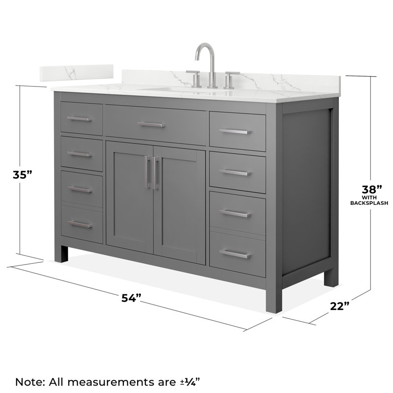 Beckett 54" Freestanding Single Bathroom Vanity with Quartz Top, Dark Gray, Giotto Quartz, Brushed Nickel
