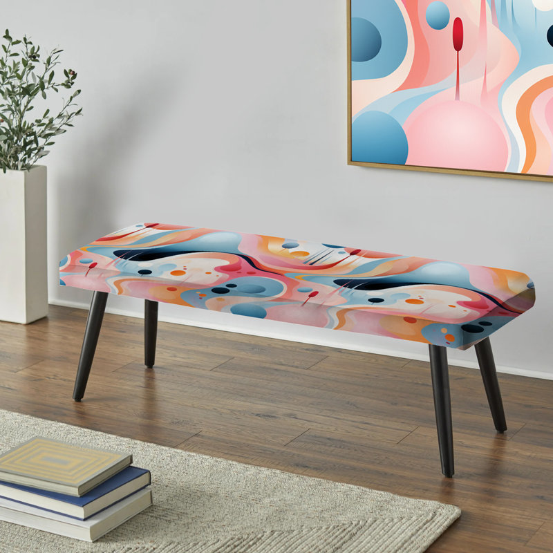 Banc rembourré rose Mid-Century rembourré rose Fusion Abstractions In Motion, Pink Abstract