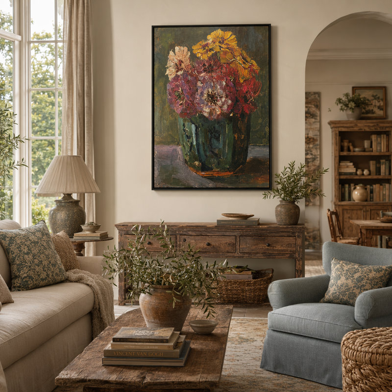 Summer Zinnias Framed Canvas Wall Art