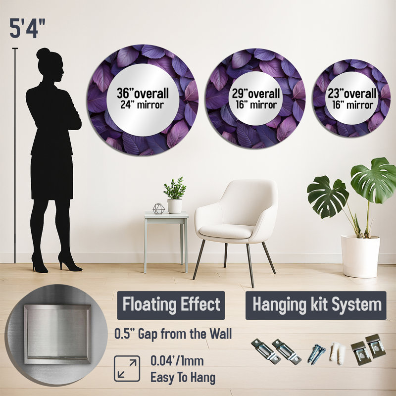 Plum Leaves Evening Collage I - Floral Mirror Wall Decor - Printed On Metal, 23" x 23"