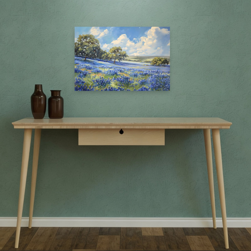 «Texas Fields With Bluebonnets», art mural contemporain, 12" H x 18" W