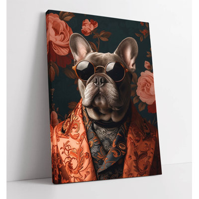 French Bulldog in Fancy Suit Canvas Wall Art Print