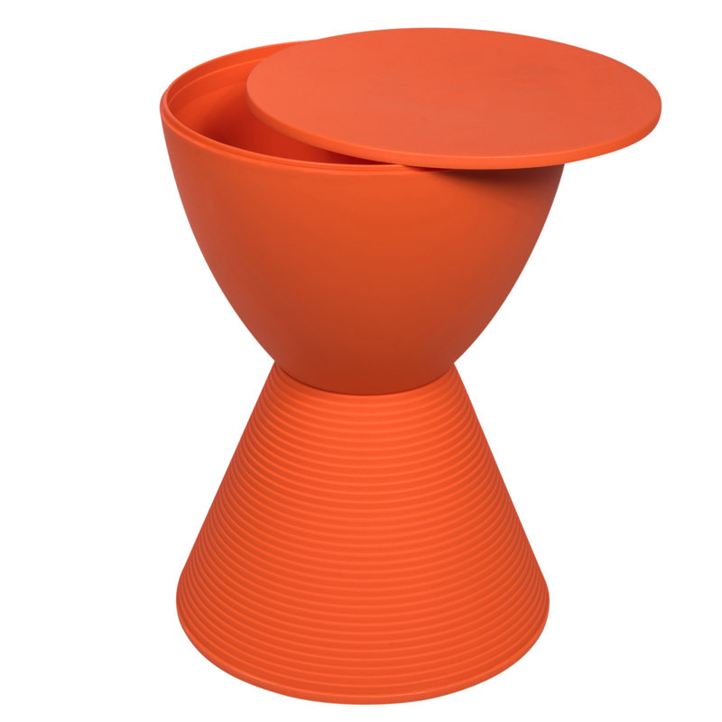 Orange Hourglass Acrylic Side Table with Hidden Storage