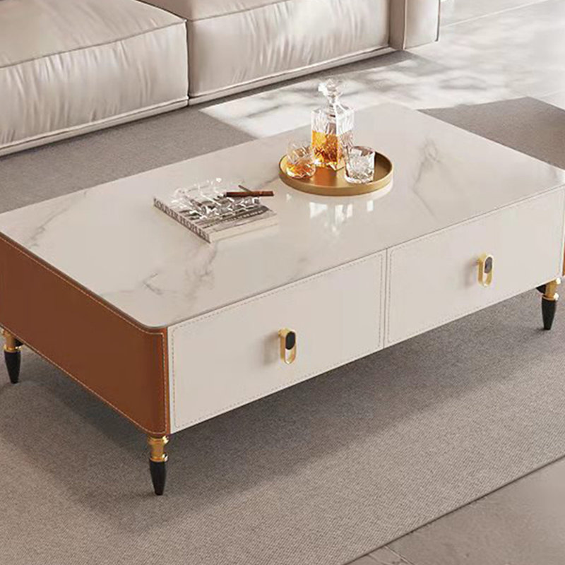 Table basse Modern, H 15,74 po x L 39,37 po x l 23,62 po, Orange / blanc