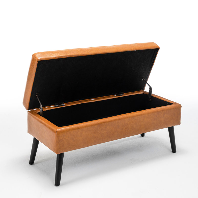Banc de rangement pour chambre à coucher en cuir brun: 43,3 po x 17,7 po, banc d'espace: l 43,3 po x 17,7 po en cuir avec charnière