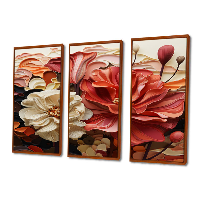 Ensemble de salon Lisette - Magnolias Wall Art, Cadre flottant brun, H 28 po x l 36 po x P 1 po