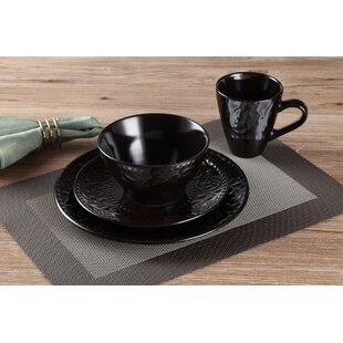 Lorren Home Trends 16 Piece Scalloped Edge Slate Grey Dinnerware