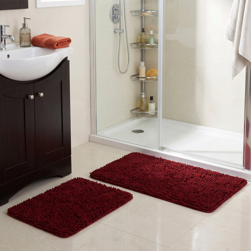 Ensemble de 2 tapis de salle de bain Plymouth Home - Tapis de bain en mousse à mémoire de forme 32 po x 21 po et 24 po x 17 po avec dessus en chenille pour un décor de salle de bain élégant - Tapis de bain lavables à la machine 