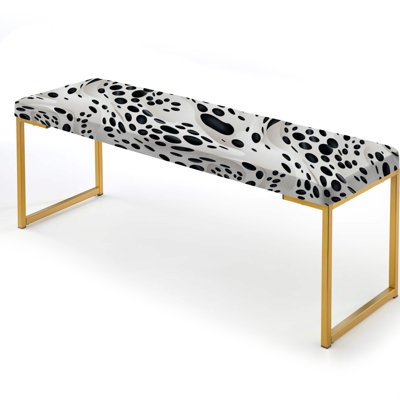 White And Black Snow Leopard Spots - Geometric Upholstered Gold Bench