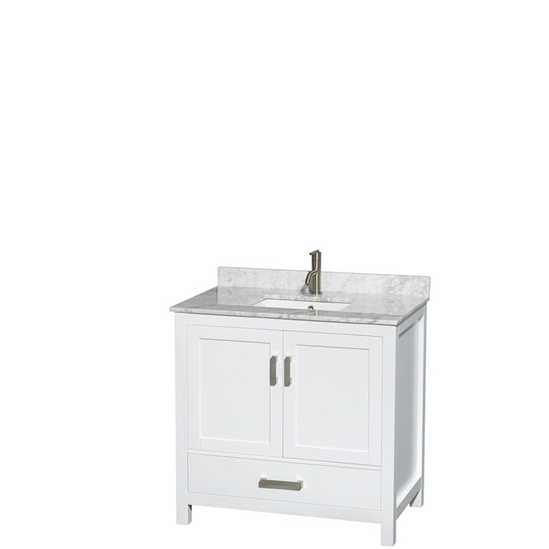 Sheffield 36" Single Bathroom Vanity Set with Mirror, White Carrara Marble, Espresso, 8" Widespread