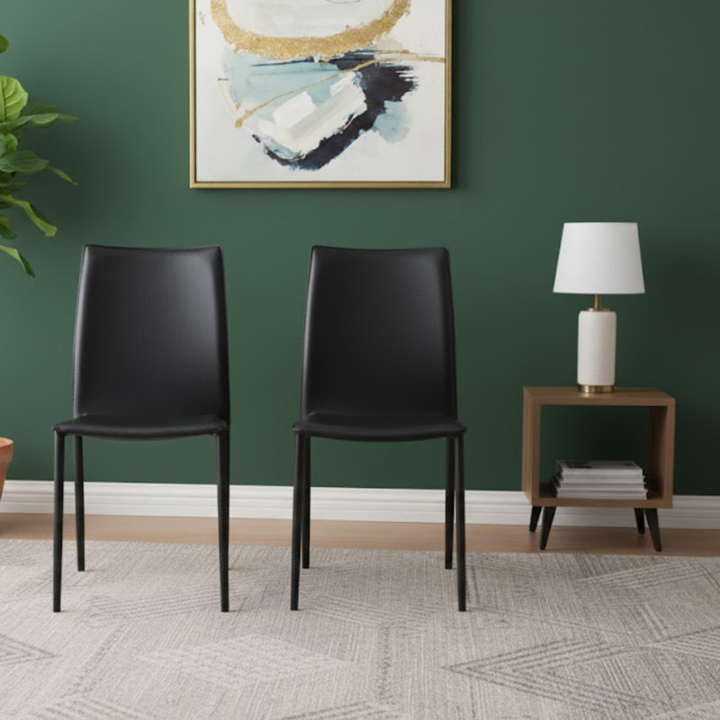 Ensemble de 2 chaises d'appoint rembourrées Elegant Korbin - Chaise de salle à manger ou de bureau noire de style européen moderne