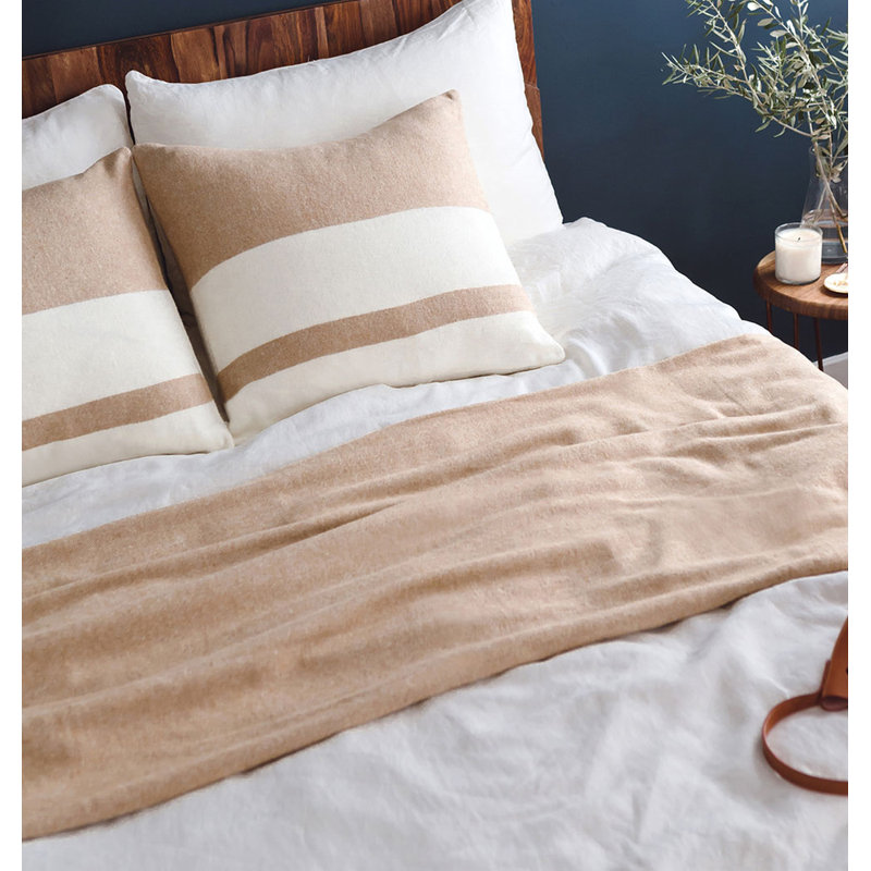 Caramel Herringbone Wool Throw Blanket with Fringe