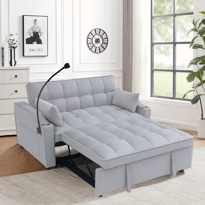3 In 1 Convertible Sleeper Sofa Bed,Modern Velvet Loveseat Futon Sofa Couch W/Pullout Bed,Small Love Seat Lounge Sofa With Adjustable Backrest,Toss Pillows,Pockets
