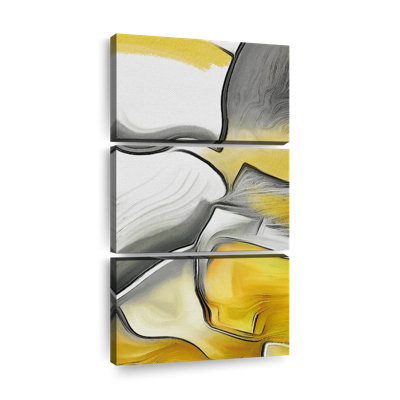 Pop of Yellow Abstract III - Ensemble de 3 toiles tendues