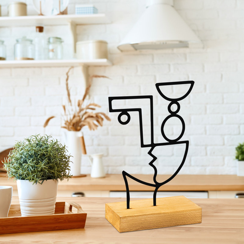 Elegant Decorative Object, 100% Metal & Wood, 10.6 x 3.1 x 6.7 inches | Metal Thickness: 0.06 inches, Wood Thickness: 1.6 inches | Stylish Black & Natural Finish, Perfect for Home Decor & Modern Aesthetics