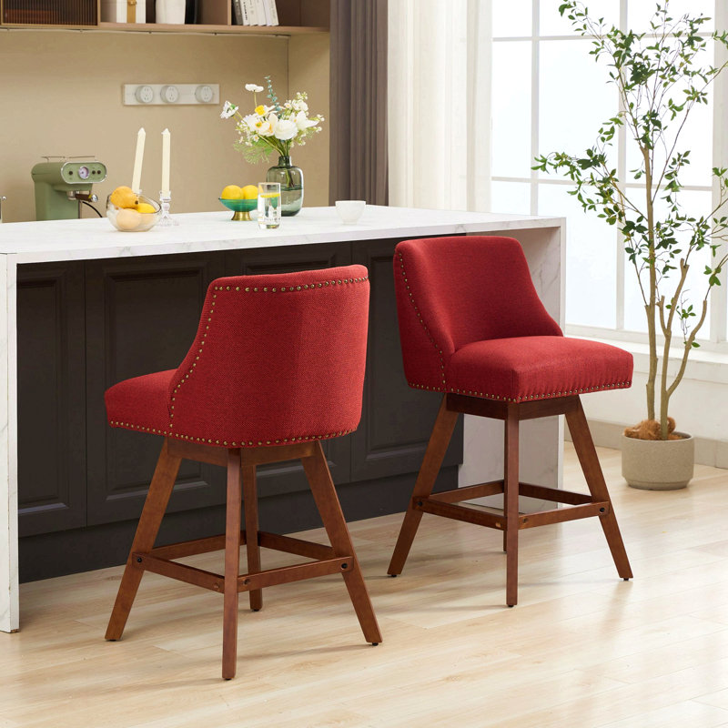 Ensemble de 2 tabourets de bar pivotants à hauteur de comptoir, siège de 26 po de hauteur, ensemble de tabourets de bar rembourrés, tissu bleu