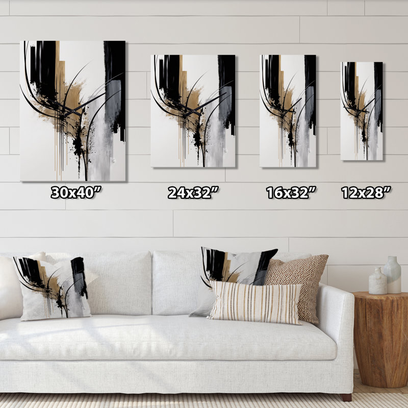 Black And Gold Expression II - Modern Wall Clock, 28" H x 12" W x 1" D