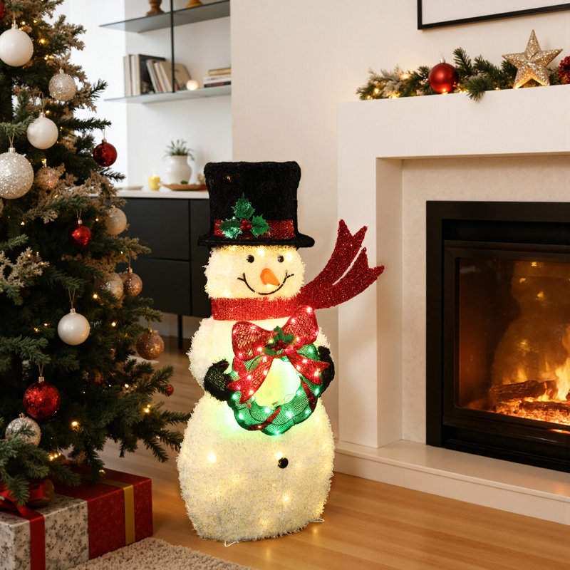 Bonhomme de neige lumineux de Noël de 83,5 cm avec couronne et 80 DEL