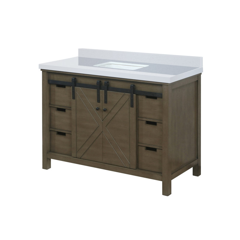Meuble-lavabo avec comptoir l 48 po x P 22 po Marsyas, Brun rustique, Marbre de culture blanc