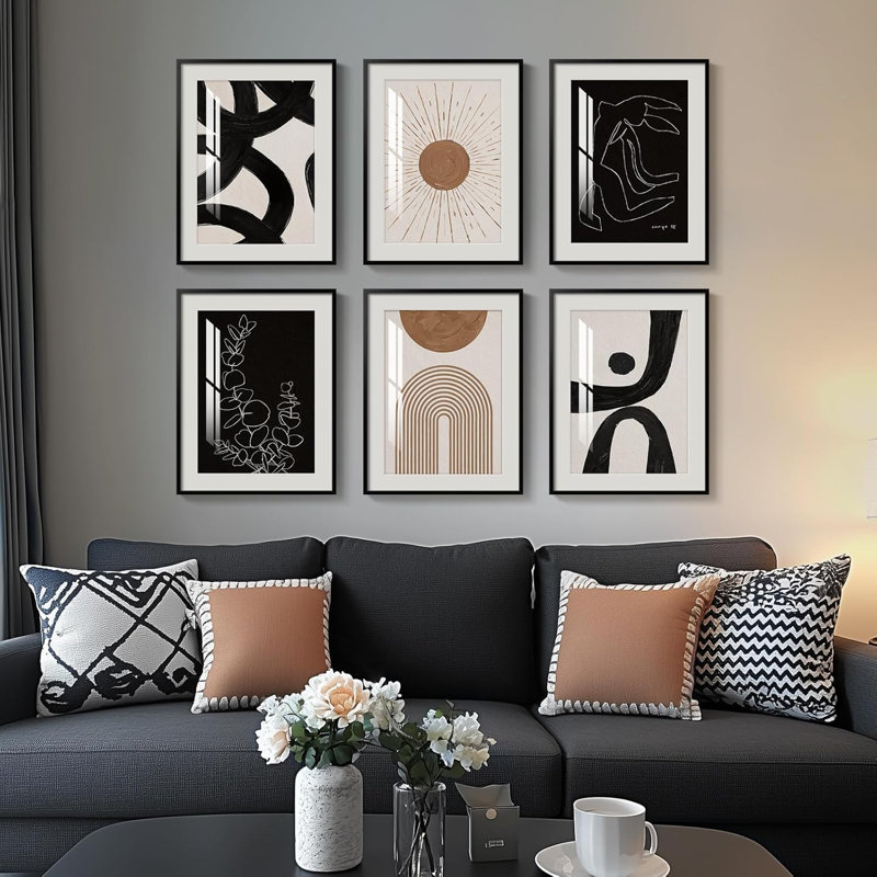 «Boho», ensemble de 6 impressions murales abstraites géométriques noires, blanches et brunes pour le salon, la chambre à coucher, 11 x 14