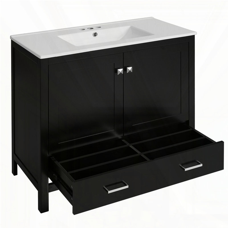 Meuble-lavabo 36 po avec lavabo en céramique, Noir